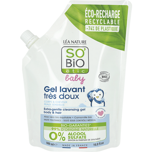LÉA NATURE SO BiO étic Baby 2v1 šampon in čistilni gel - 500 ml Refill