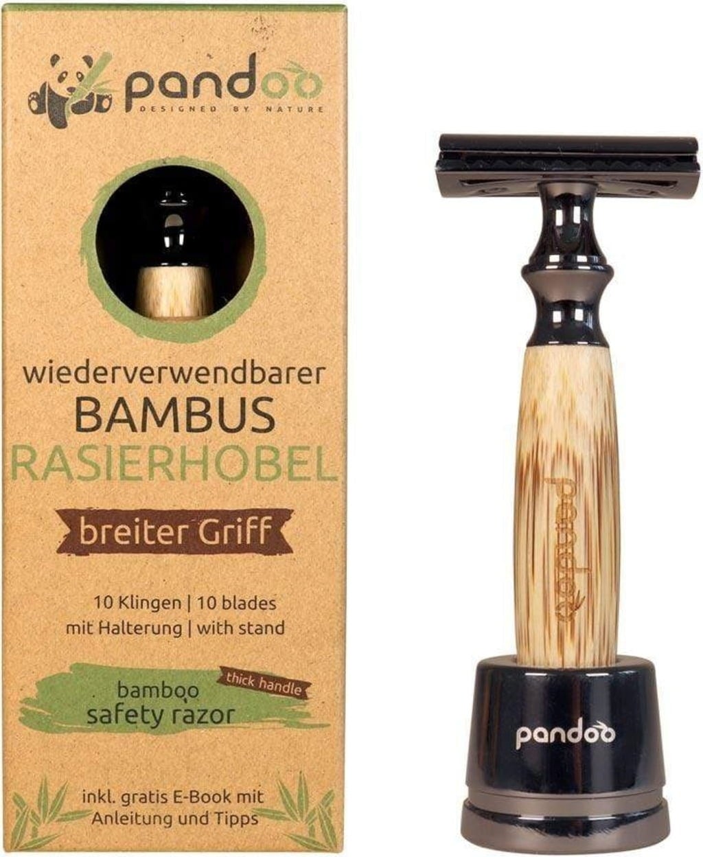 pandoo Rasoio di Sicurezza con Manico in Bambù - manico largo
