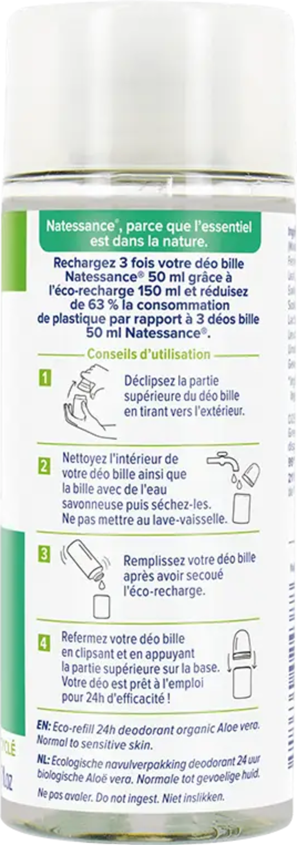 Natessance Aloe Vera Roll-on Deodorant  - 150 ml Refill