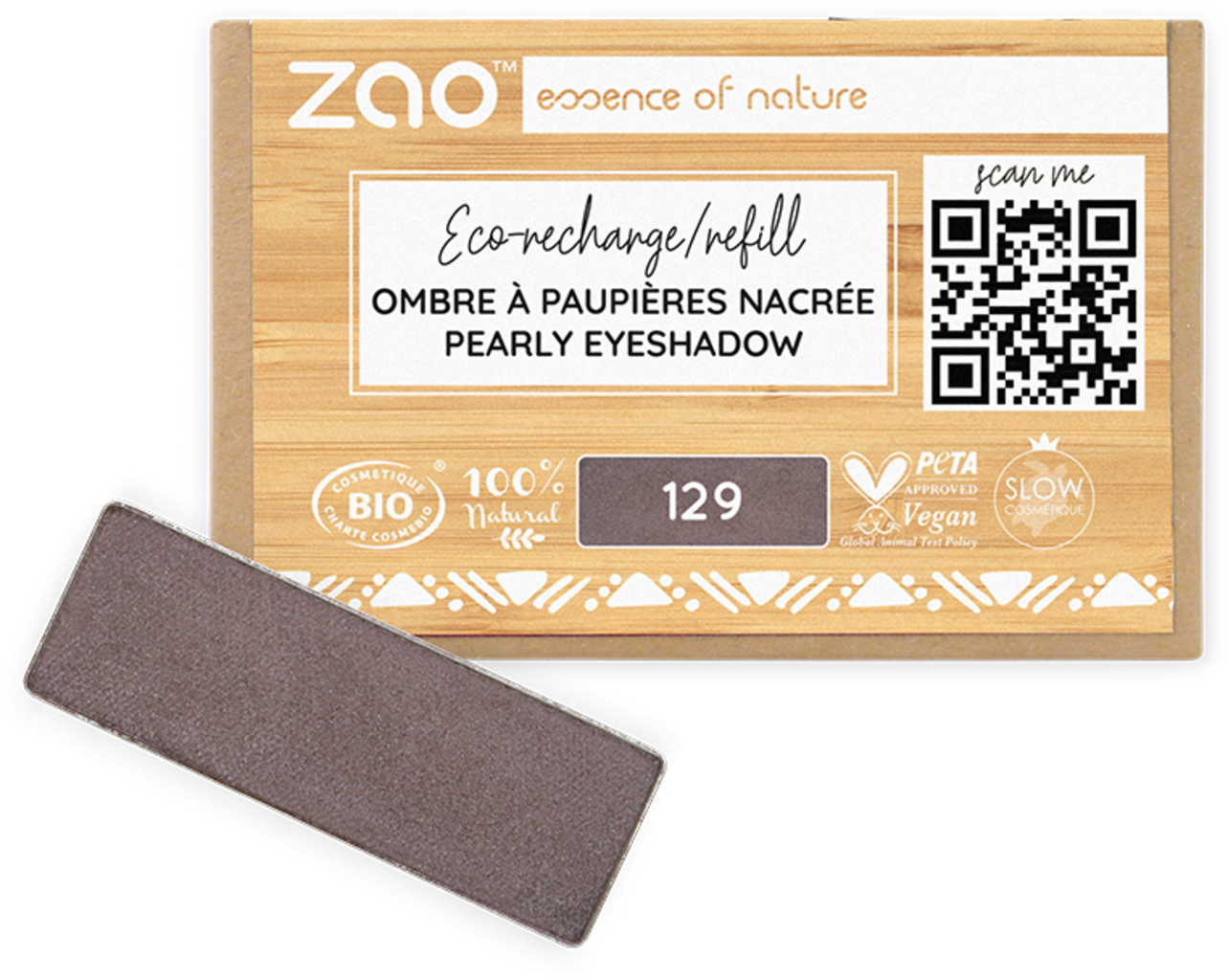 Zao Refill Rectangle Eye Shadow - 129 Pearly Taupe
