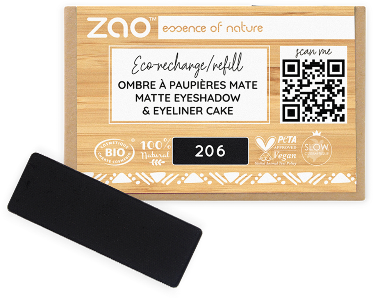 Refill Rectangle Eye Shadow, 206 Matt Black/Eyeliner Cake (1.3 g)