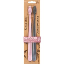 Natural Family CO. Organic Toothbrush Twin Pack - Rose & Monsoon Mist