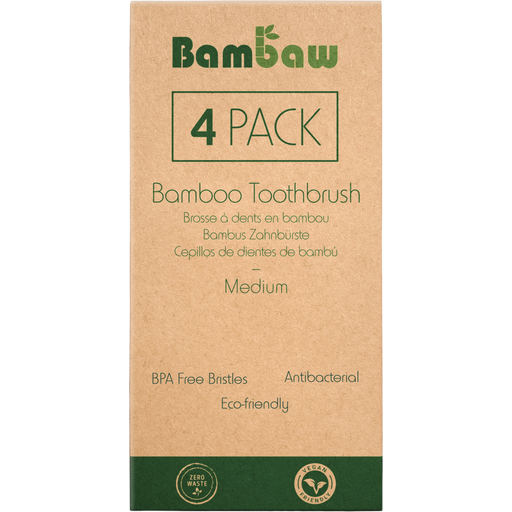 Bambaw Bamboo Toothbrush, medium - 4 Pcs