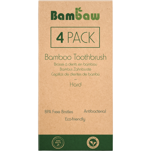 Bambaw Tvrda četkica za zube od bambusa - 4 komada
