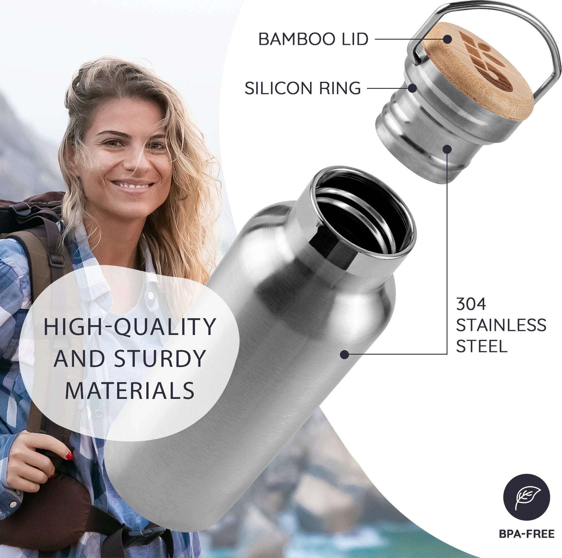 Bambaw Bouteille Isotherme en Inox 1000 ml - Natural Steel