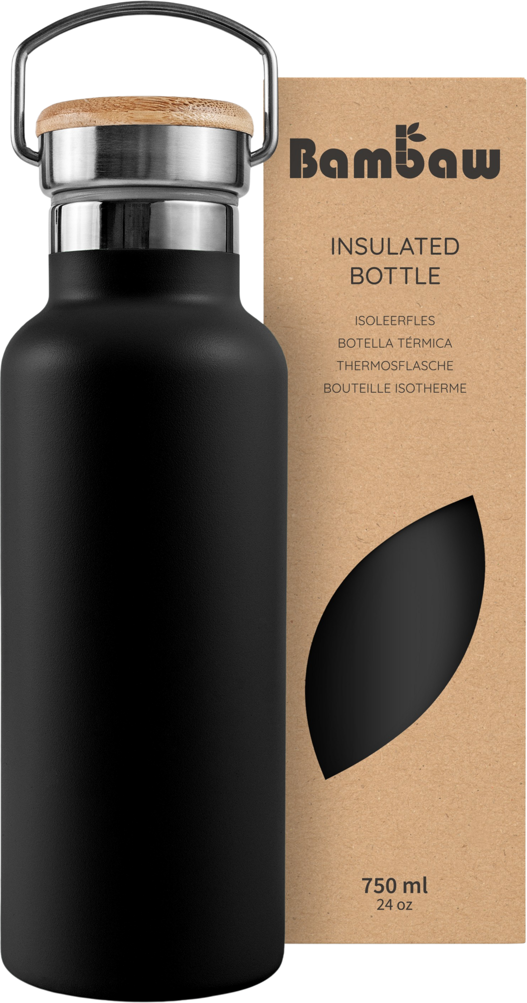 Bambaw Bouteille Isotherme en Inox 750 ml - Jet Black