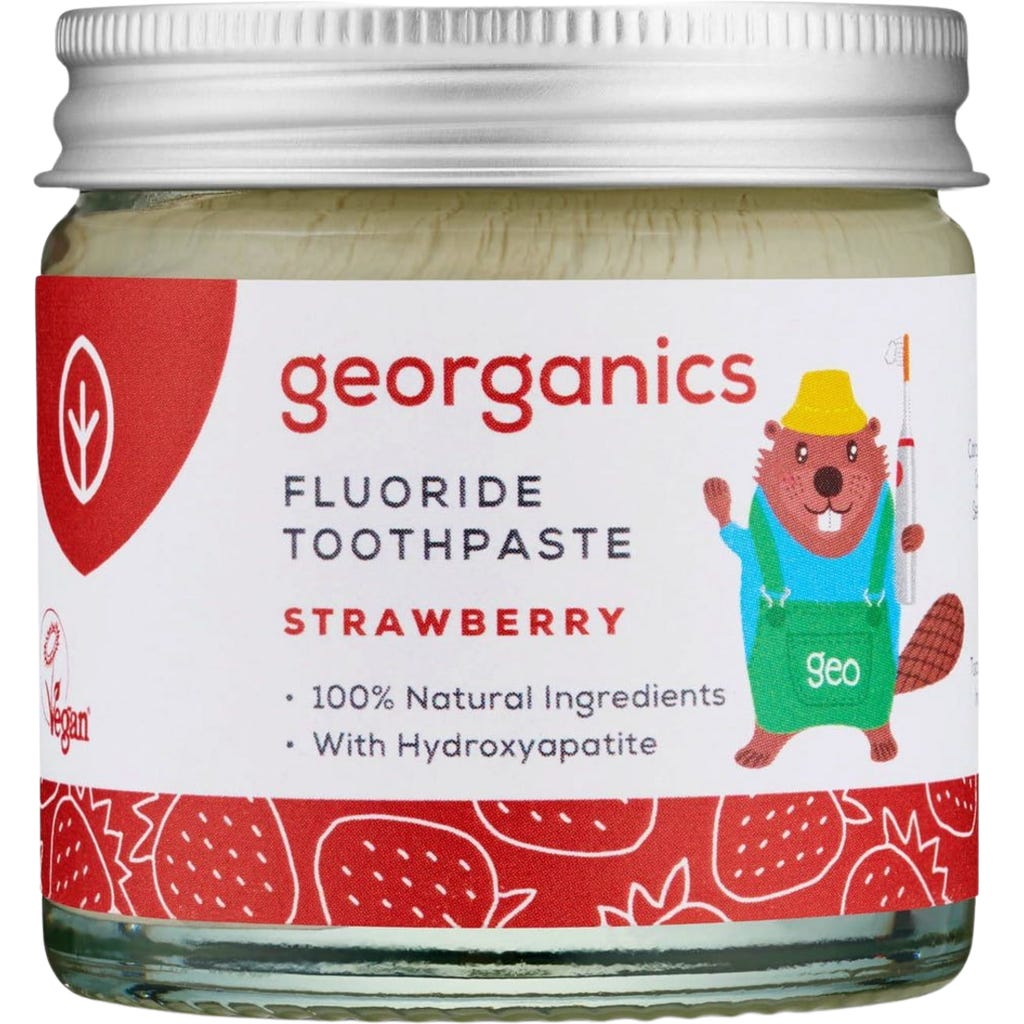 Georganics Fluoride Toothpaste - Strawberry, 60 ml - Ecco Verde