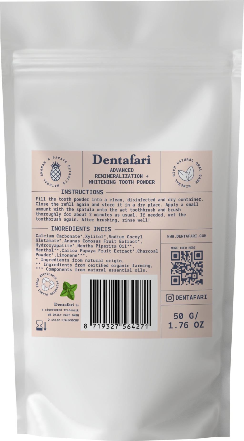 Advanced Remineralization & Whitening Tooth Powder Crisp Mint - Barattolo, 50 g