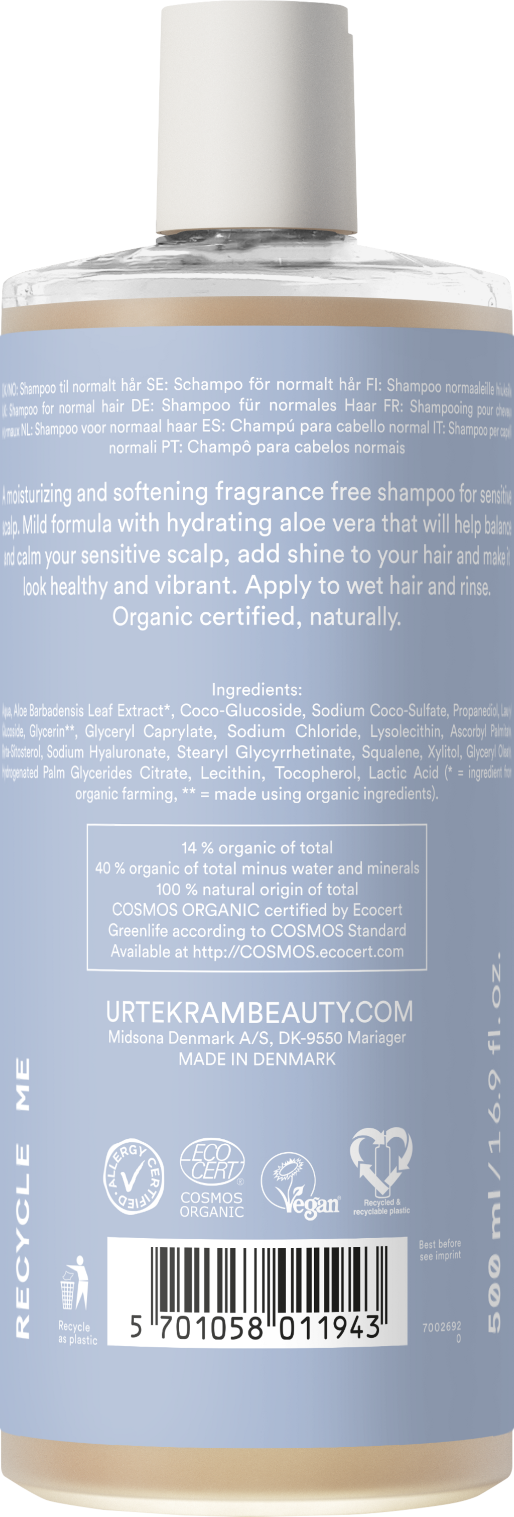 Urtekram Fragrance Free Sensitive Scalp Shampoo - 500 ml