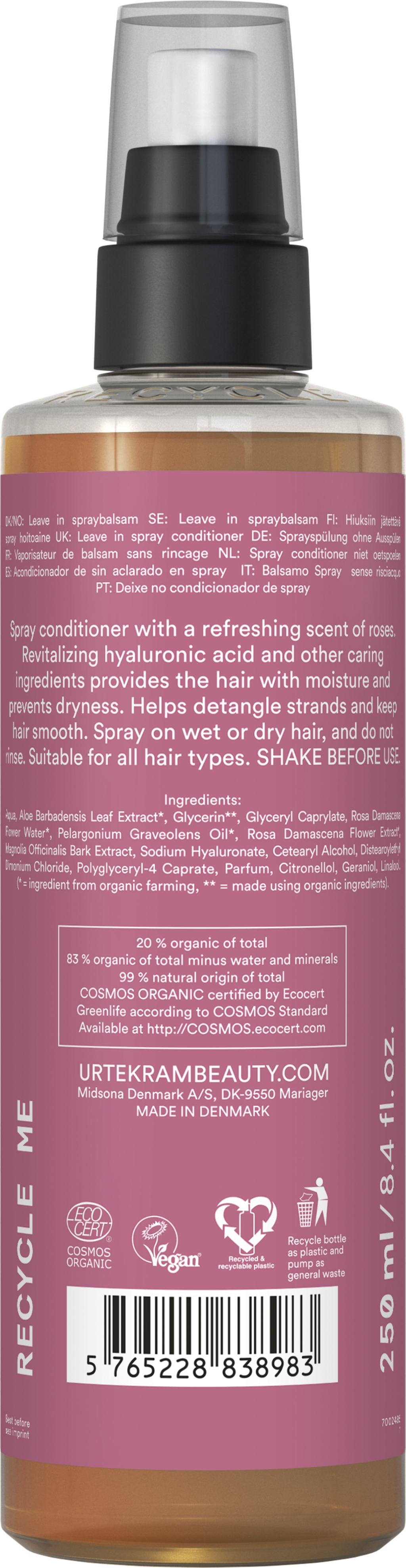 Urtekram Rose Spray Conditioner Leave-In - 250 ml