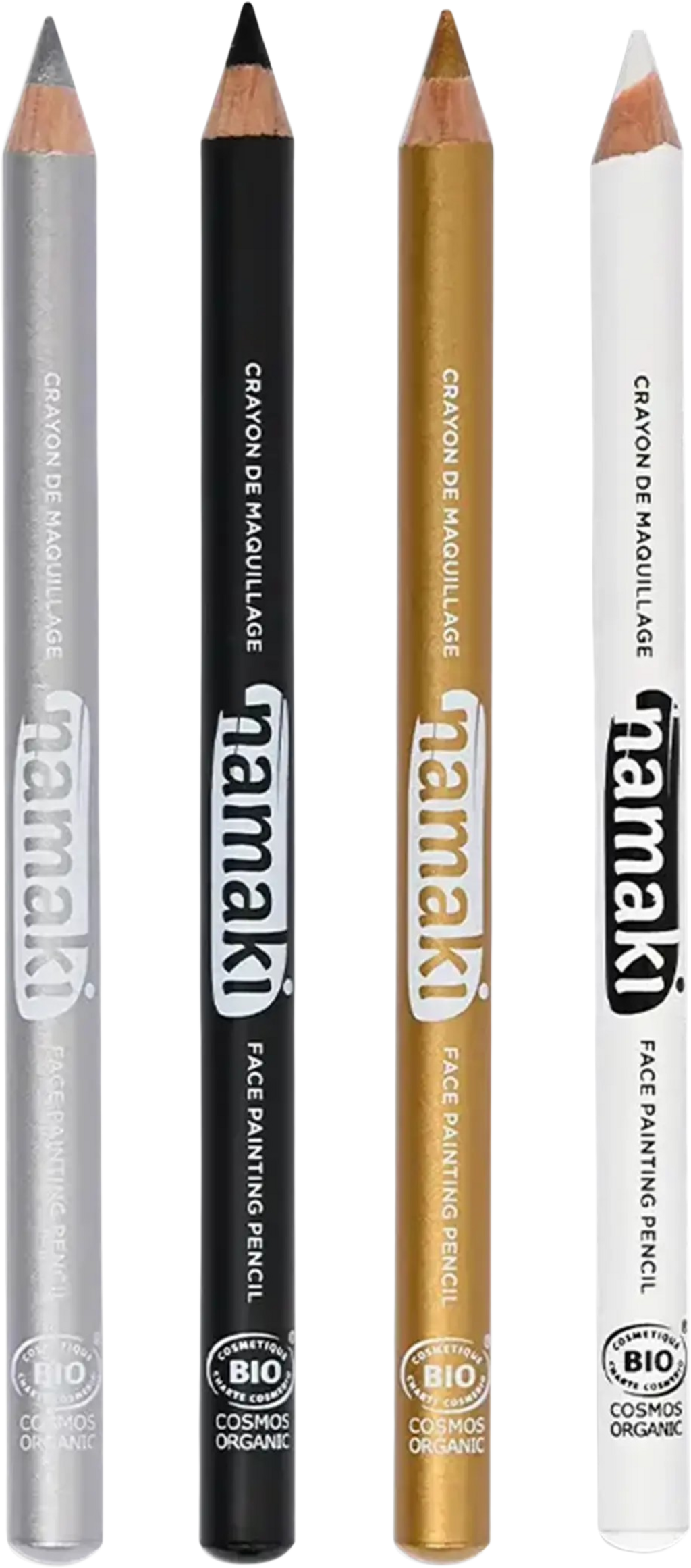 namaki Set of 4 Face Painting Slim Pencils - Silver/Black/Gold/White