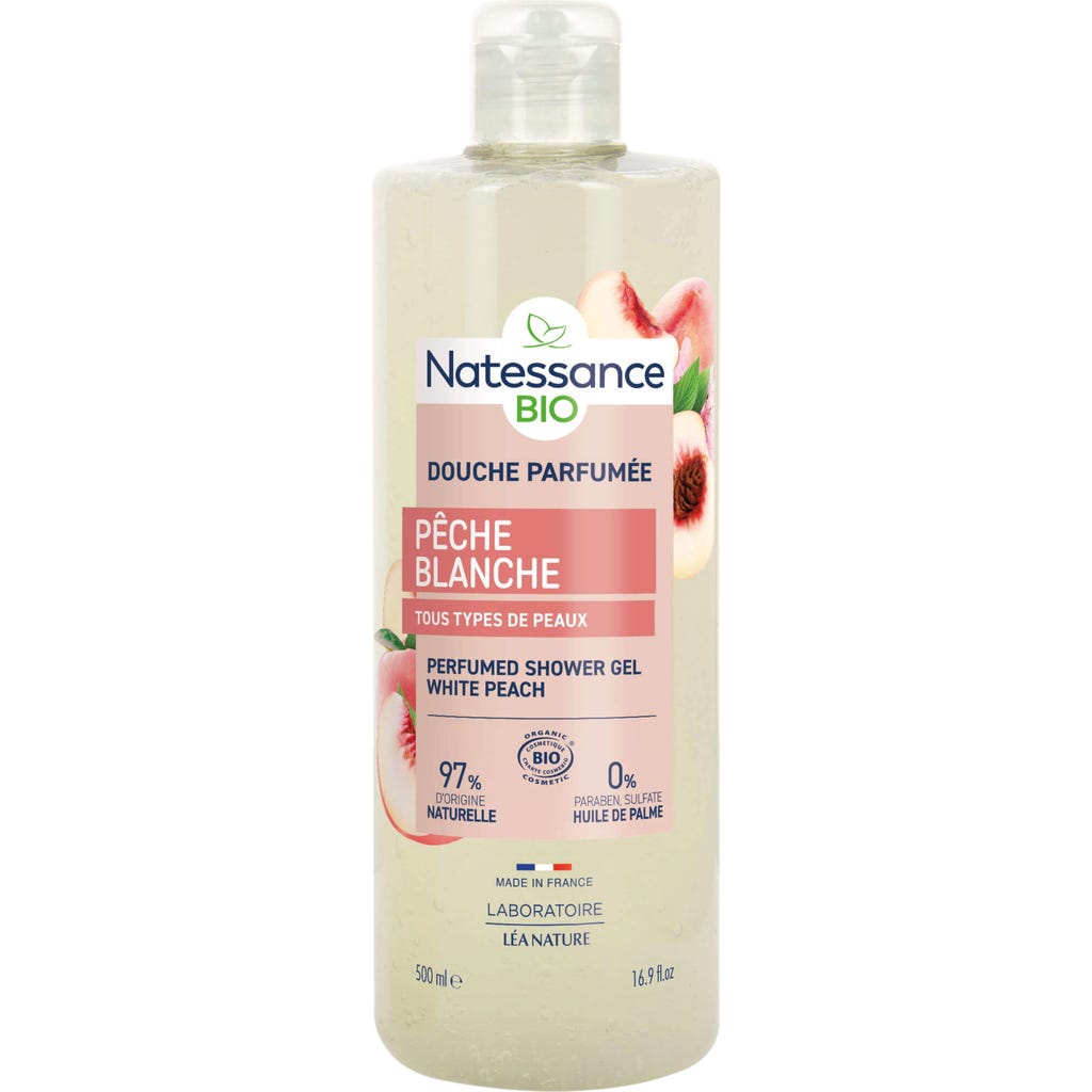 Natessance Bio Duschgel Pfirsich-Vine – 650 Ml, Zertifiziert Cosmos Organic, 100% Recycelbar