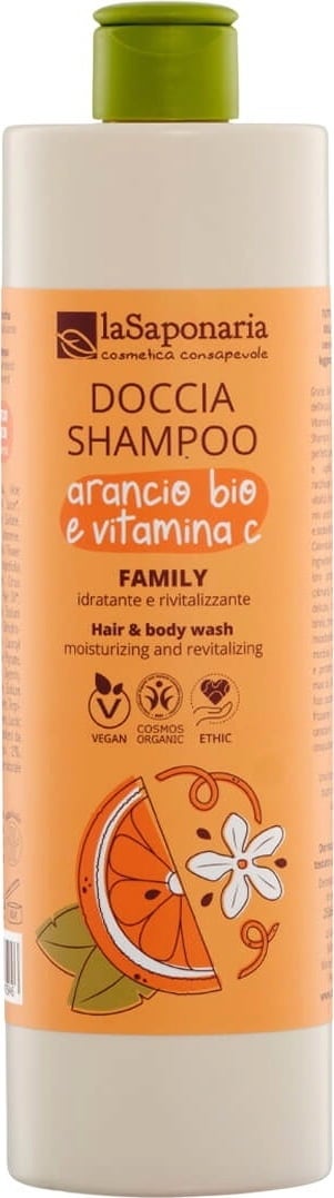 Shampoo e docciaschiuma 2 in 1 per la famiglia, arancia biologica e vitamina C - 500 ml