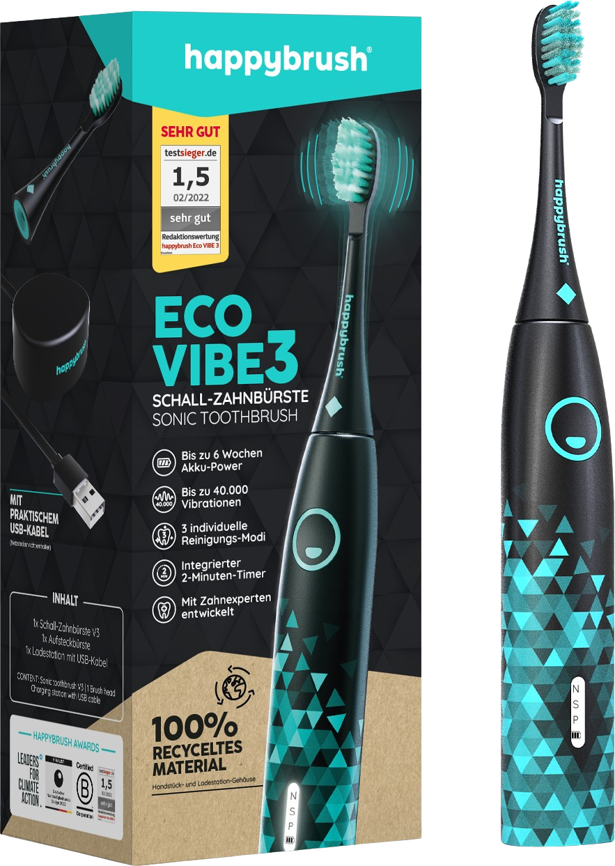 happybrush ECO VIBE 3 Schallzahnbürste Schwarz-Mint