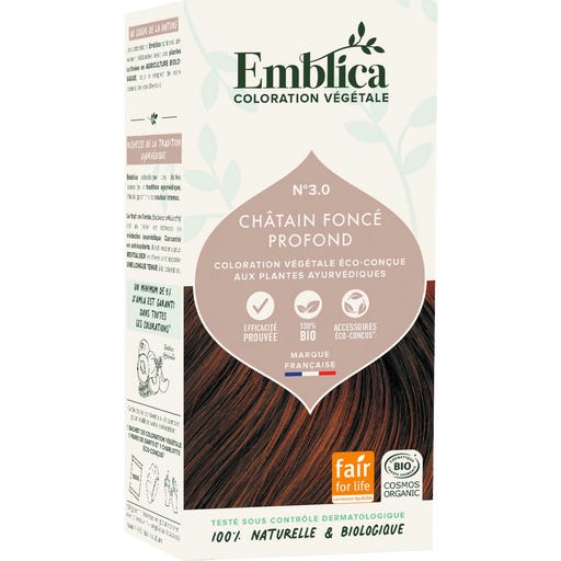 Emblica Herbal Hair Dye Deep Dark Chestnut Brown 3.0, 100 g - Ecco