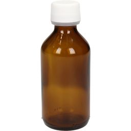 Brązowa szklana butelka z białą nakrętką