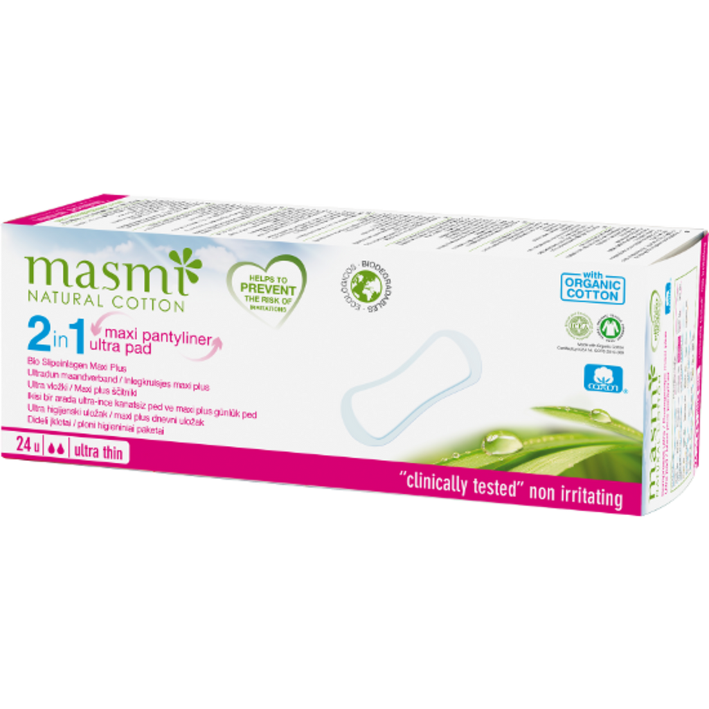 masmi Organic 2-in-1 Maxi Pantyliners, ultra thin, 24 Pcs - Ecco Verde  Online Shop