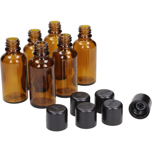 Set praznih bočica od smeđeg stakla s poklopcem za vrlo tekuća ulja - 6 komada