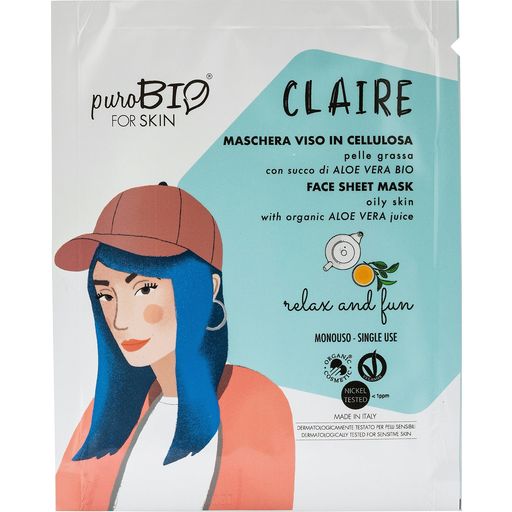 puroBIO cosmetics forSKIN Relax & Fun Sheet Mask - 18 - CLAIRE voor een vettige huid