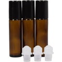 Empty Roll-On Bottle Set, 10 ml with Lids - Amber glass 