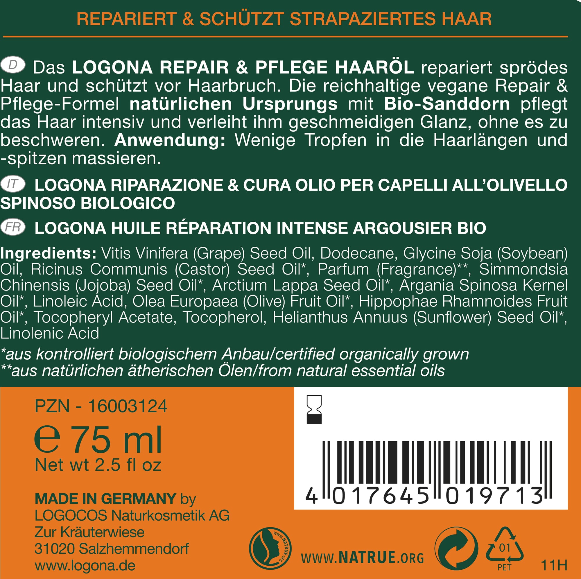 Huile Capillaire à l'Argousier Bio REPAIR & SOIN - 75 ml