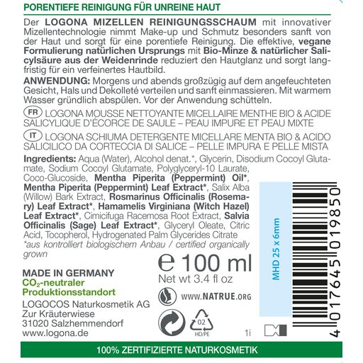 LOGONA purify misellipuhdistusvaahto - 100 ml