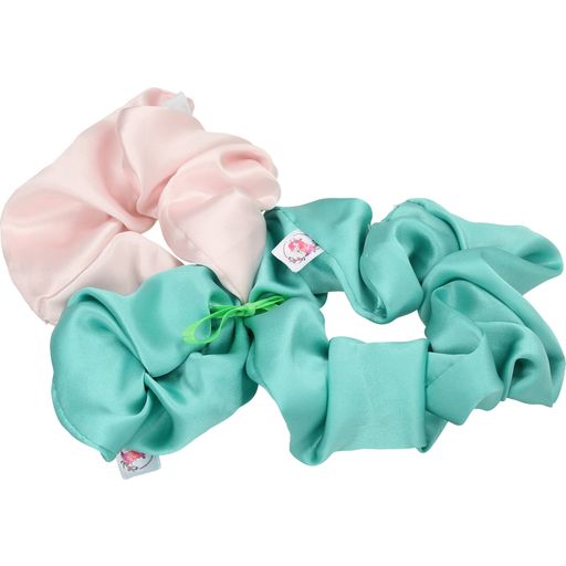 Miss Trucco Green-Pink Silk Scrunchies - Set