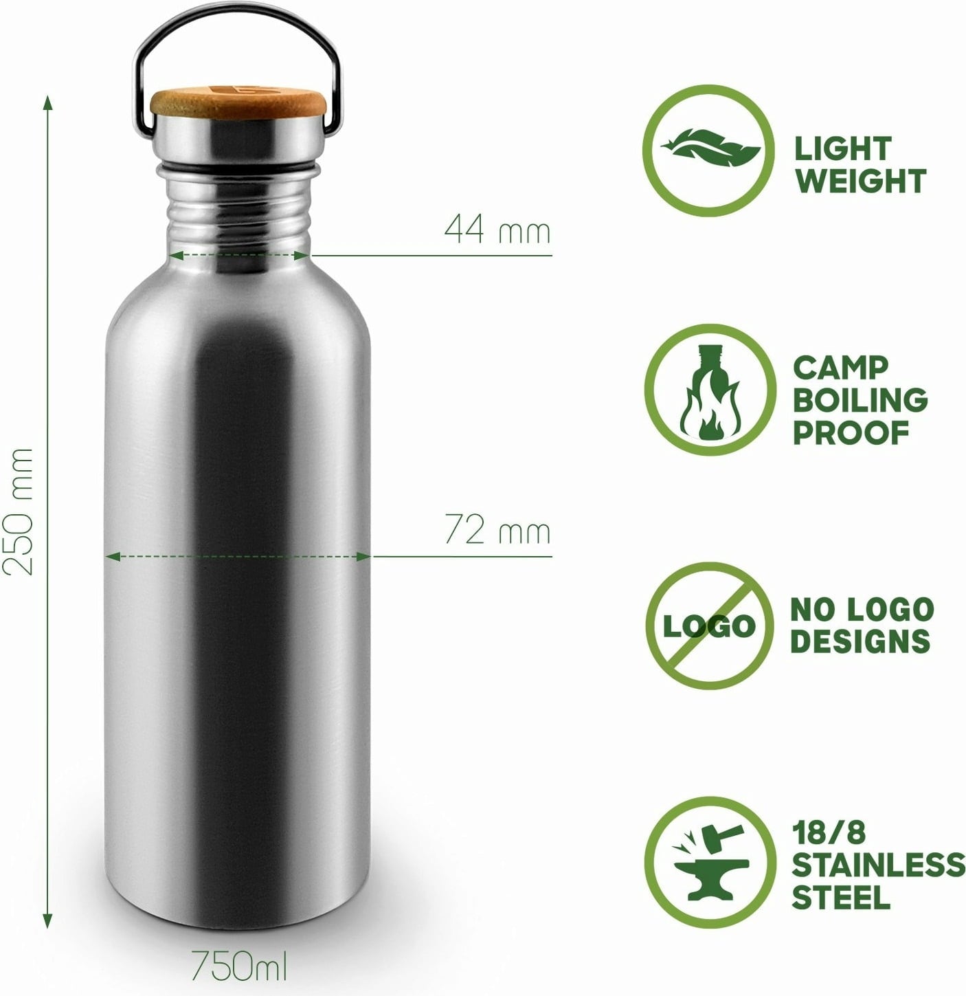 Borraccia in Acciaio Inossidabile, 750 ml - Natural Steel