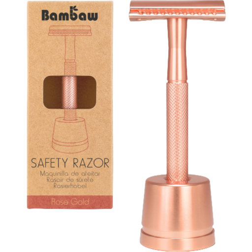 Bambaw Veiligheidsscheermes met scheermeshouder - Rosé Gold
