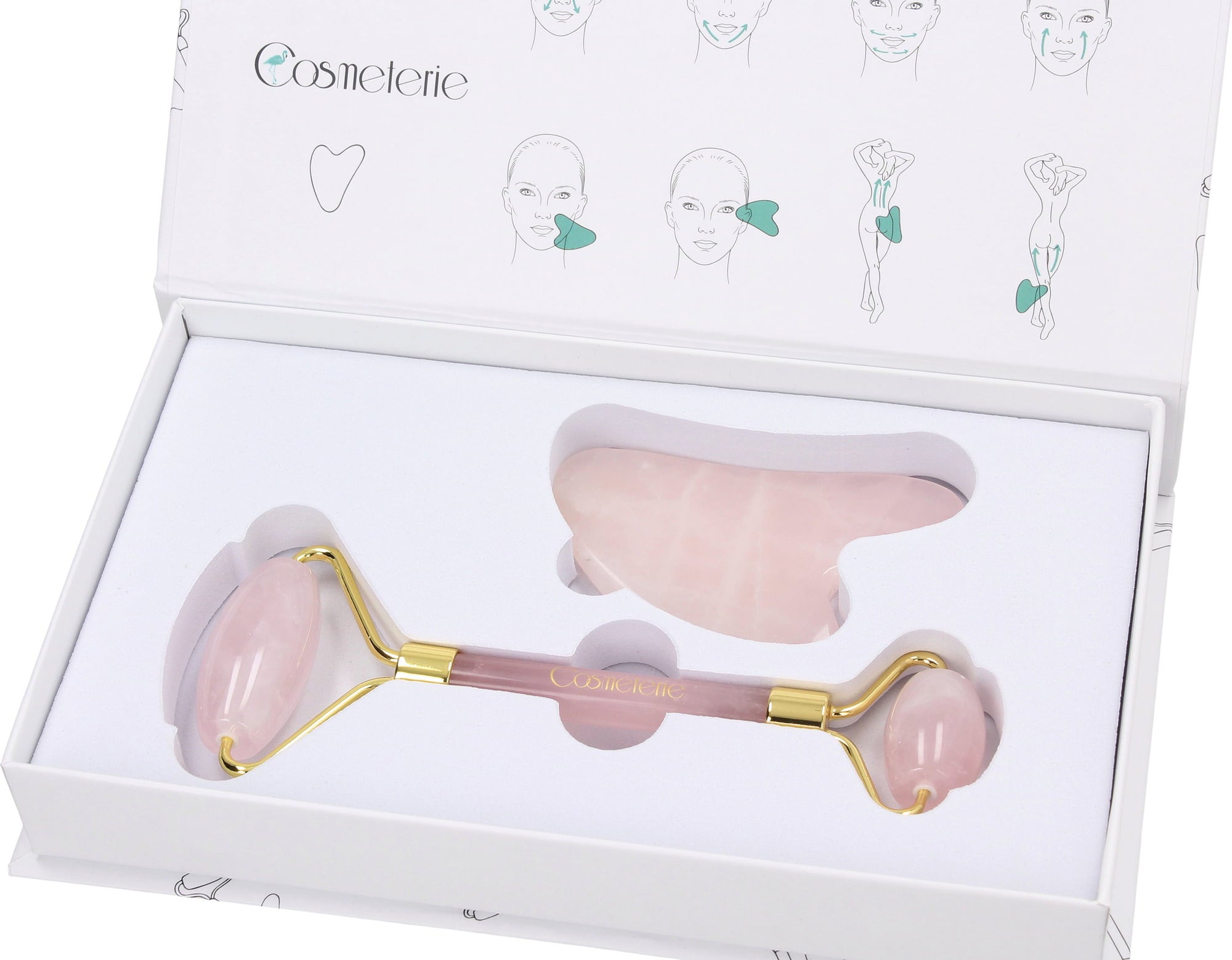 Cosmeterie Jade Roller Rose Quartz + Gua Sha - 1 set