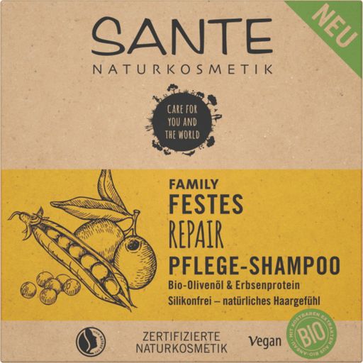 Obiteljski čvrsti šampon za njegu s obnavljajučim, organskim maslinovim uljem i proteinima graška - 60 g