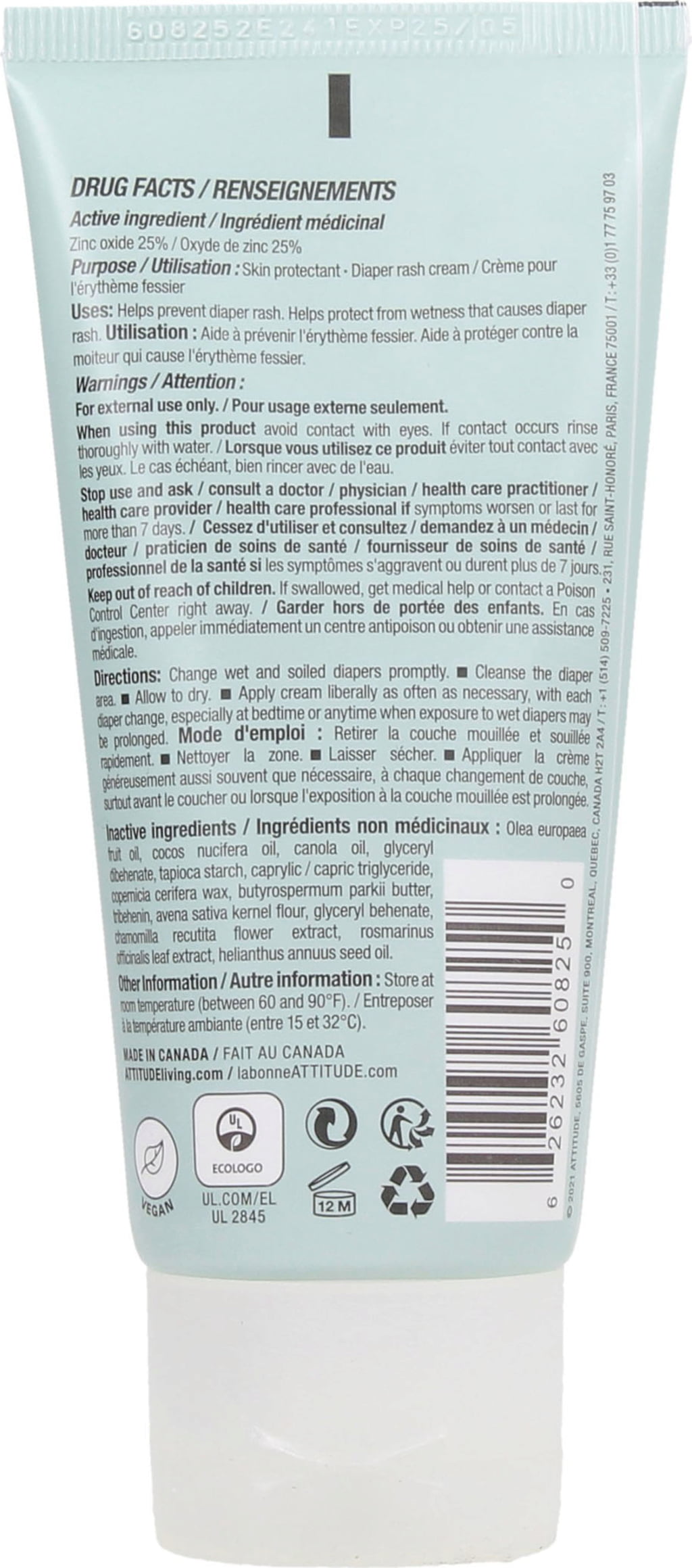 Attitude Sensitive Skin Diaper Cream Zinc, 75 ml - Ecco Verde