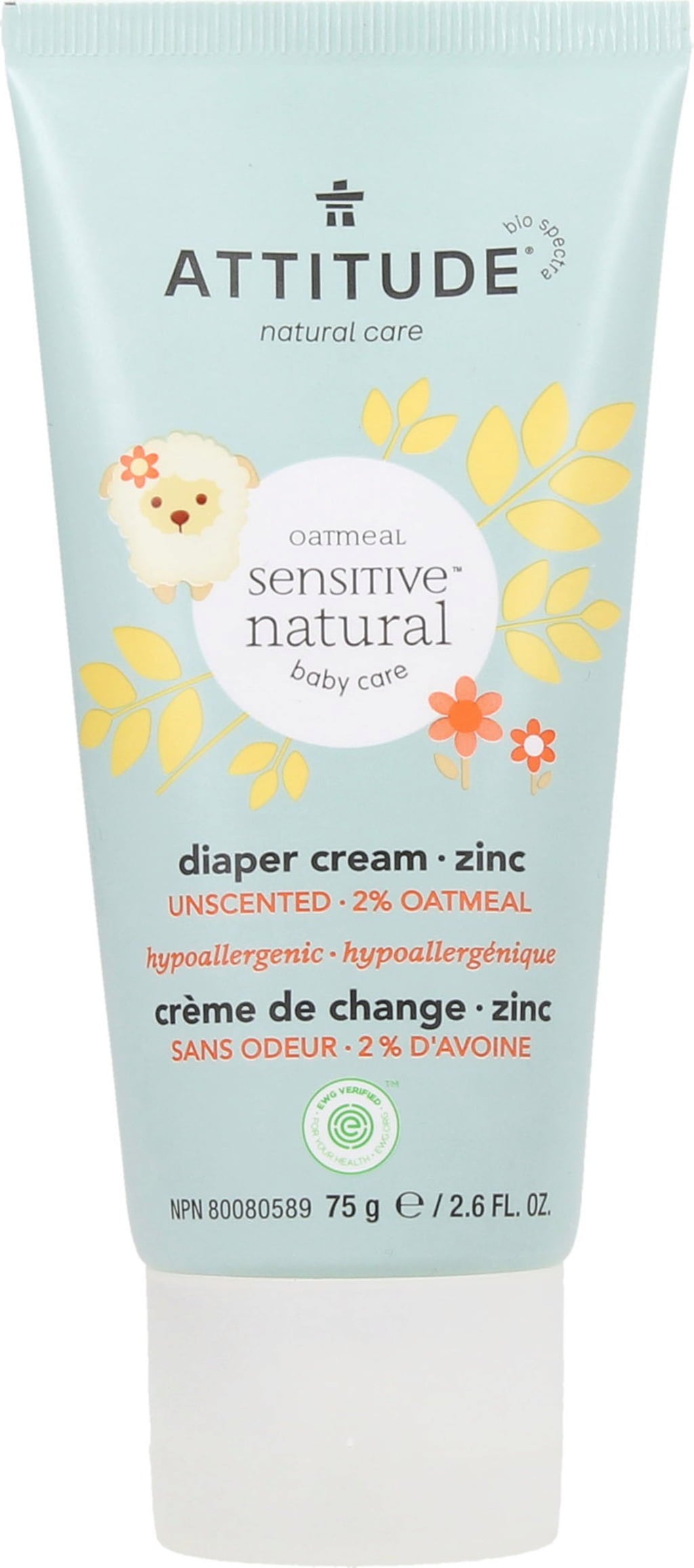ATTITUDE Sensitive Skin Diaper Cream Zinc, 75 ml Ecco Verde
